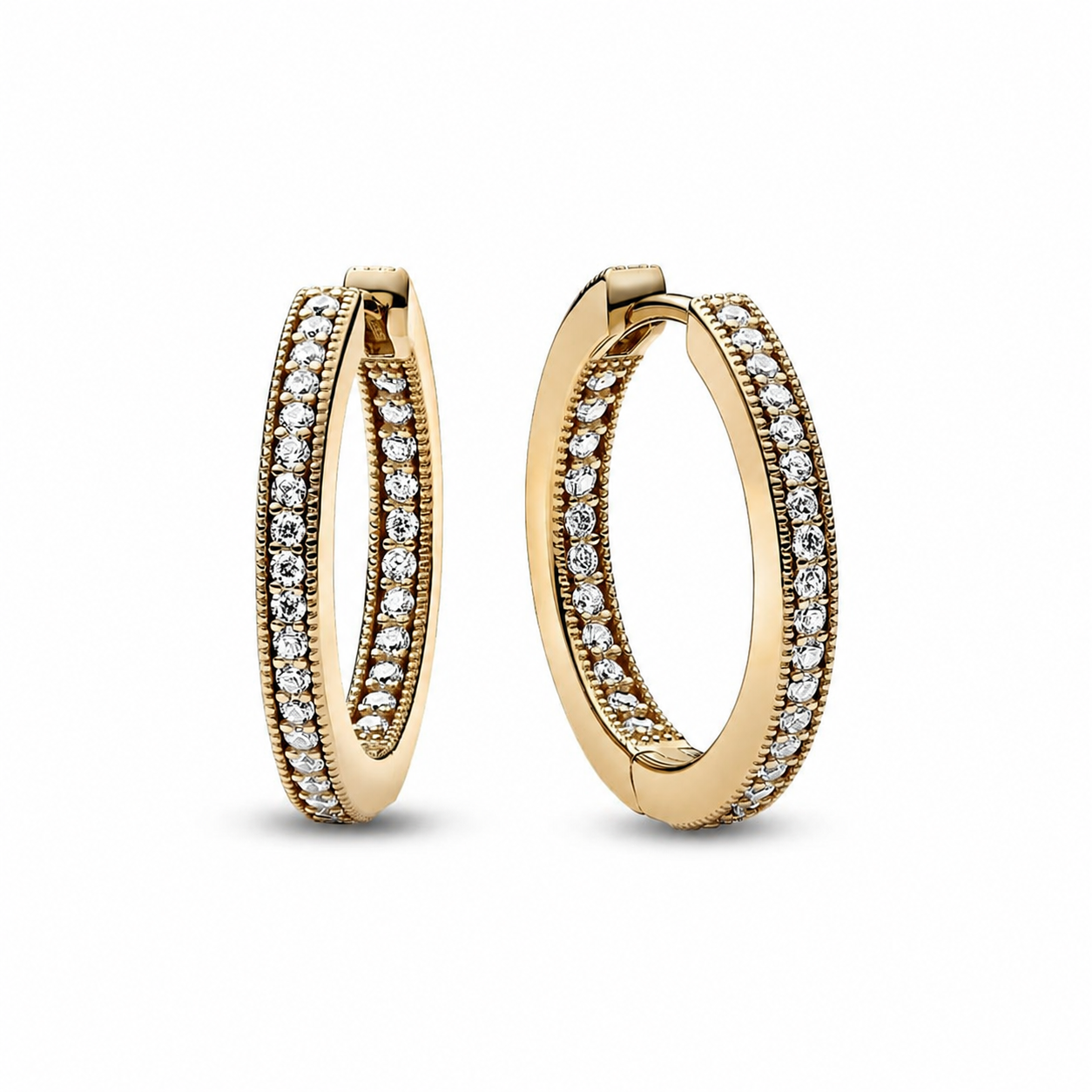 Ohrringe Creolen Signature Logo & Pavé Vergoldet Hauptbild