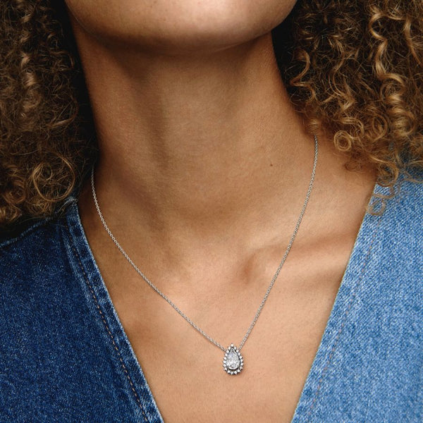 392832C01 Collier-Halskette Funkelnde Birnen-Kranz Zirkonia Silber