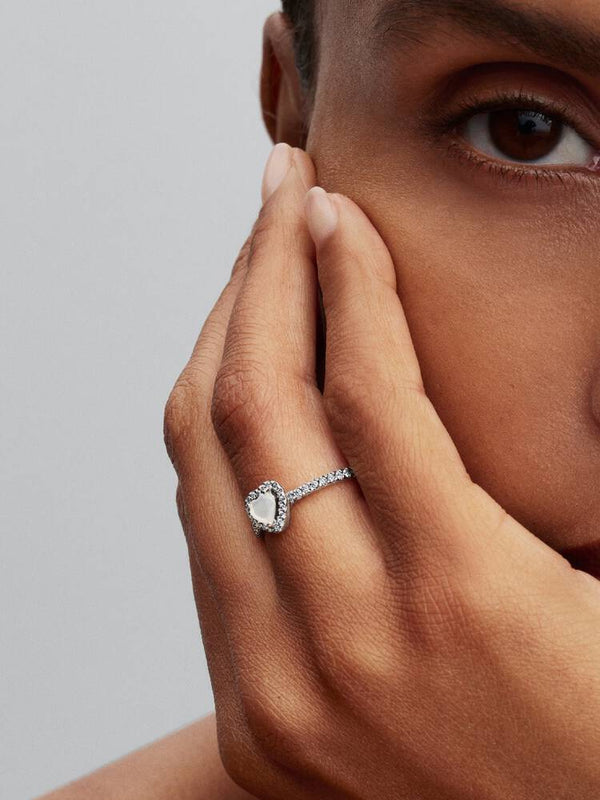 Erhabenes Weißes Herz Ring Sterling-Silber