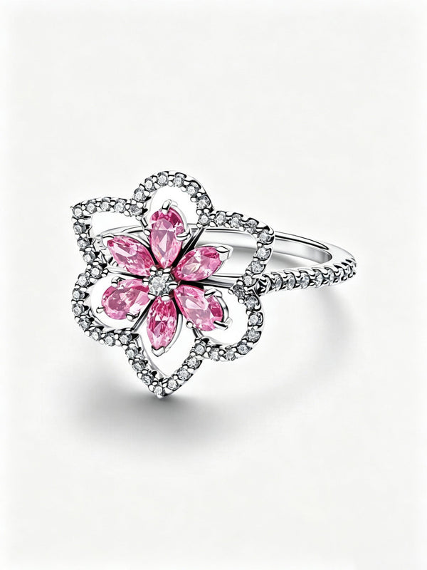 Doppelte Blume Cocktailring Sterling-Silber