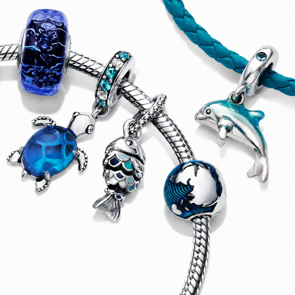 Charm Murano Glas Welliges dunkelblaues Ozean Sterling-Silber