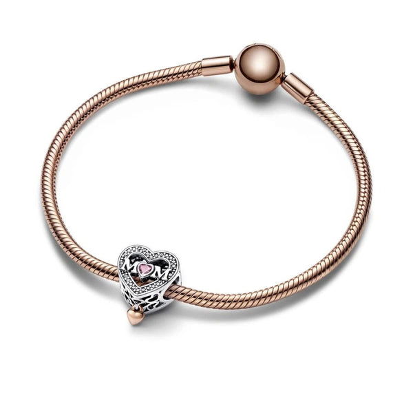 Charm Offen Gearbeitetes Mum & Herz Silber Rosévergoldet