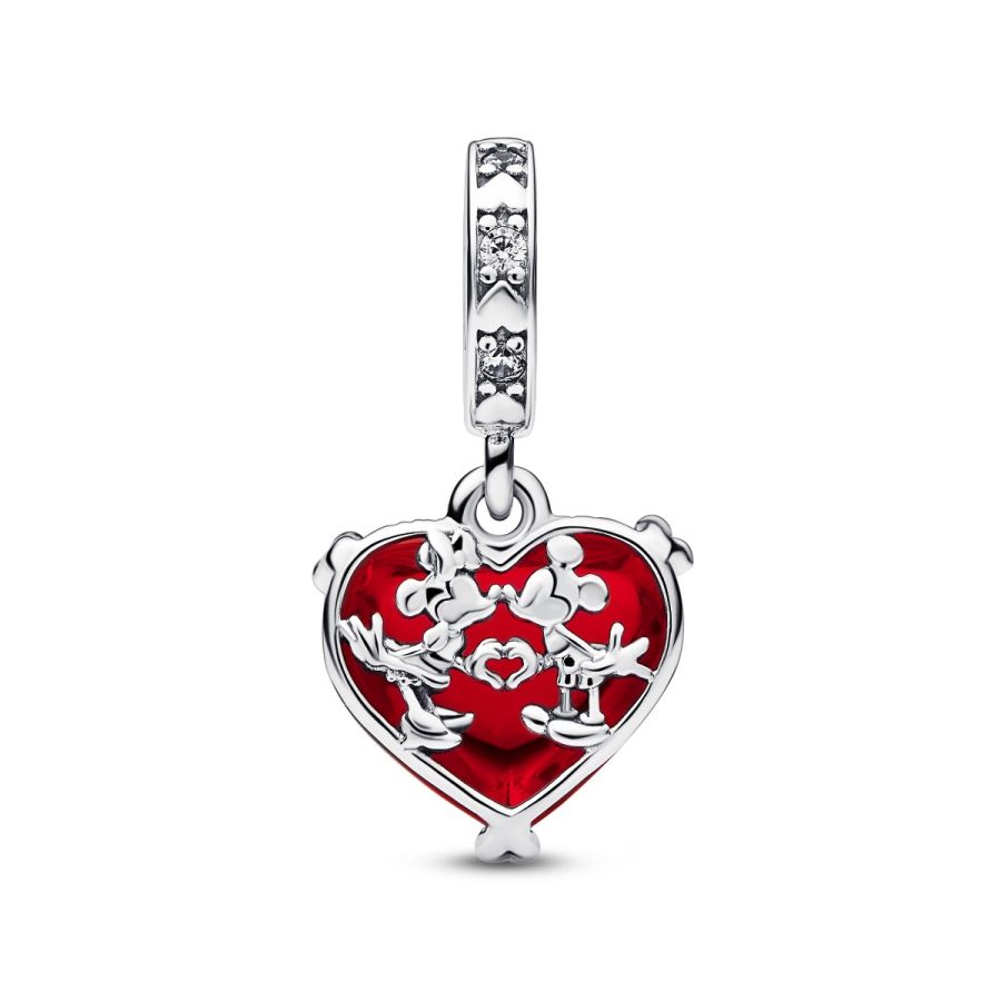 Charm-Anhänger Micky Minnie Maus Kuss Rotes Murano-Glas Hauptbild