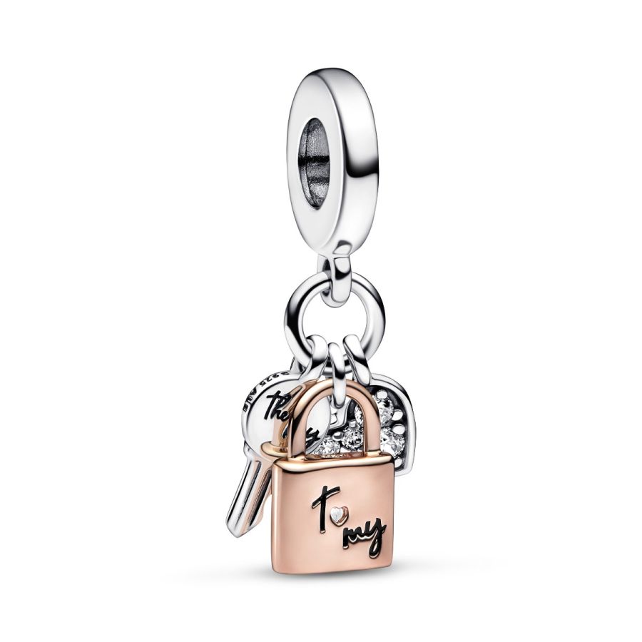 Charm-Anhänger Schlüssel Vorhängeschloss Herz Silber 14k Rosé Hauptbild
