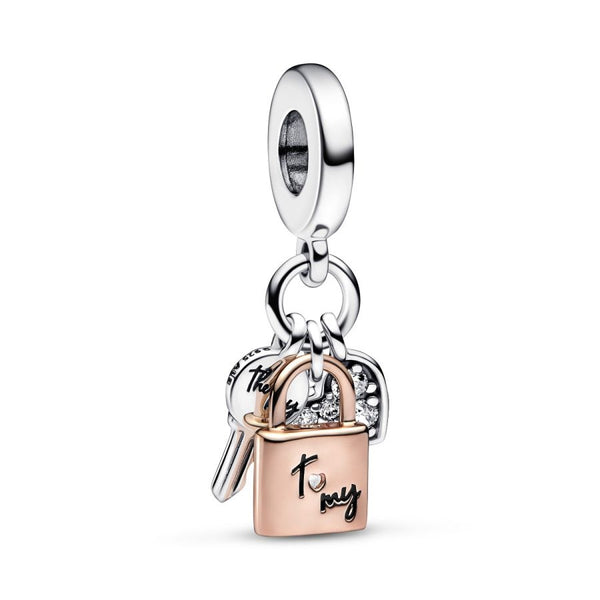 Charm-Anhänger Schlüssel Vorhängeschloss Herz Silber 14k Rosé