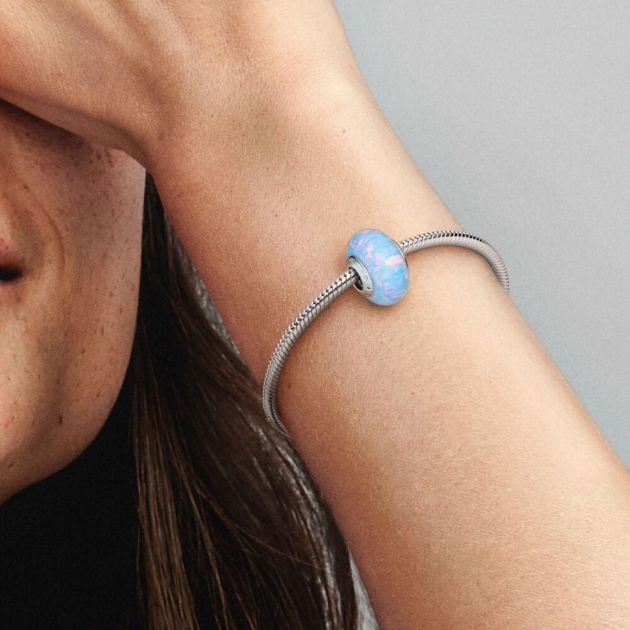 Charm Schillernder Ozeanblauer Synthetischer Opal Silber Zweitbild