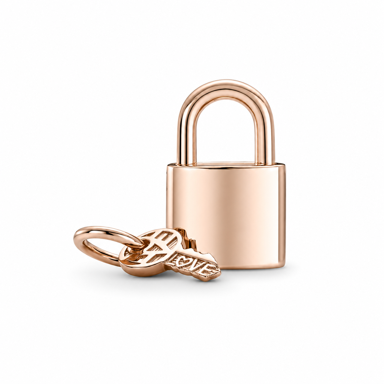 Charm-Anhänger Vorhängeschloss & Schlüssel 14k Rosé Vergoldet