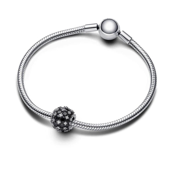 Charm Funkelndes Rundes Schwarzes Pavé Sterling-Silber