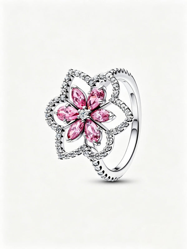 Doppelte Blume Cocktailring Sterling-Silber