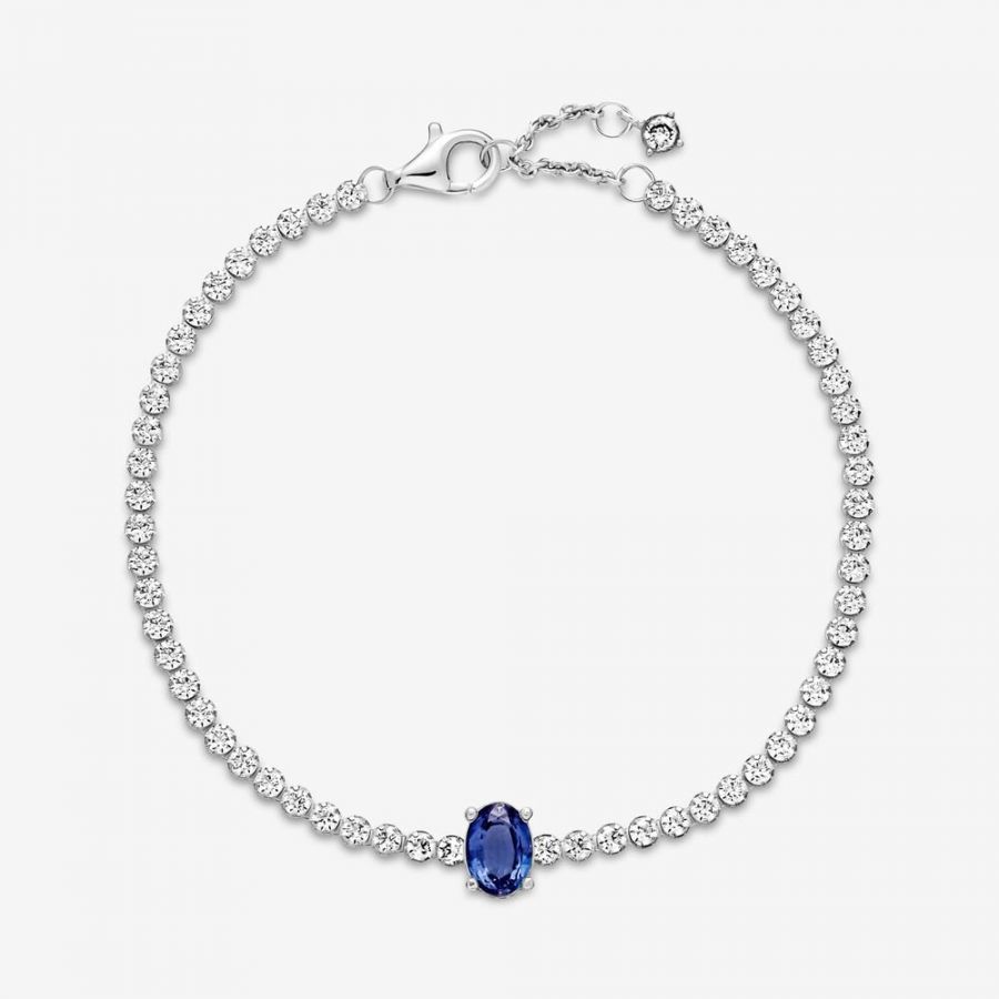 Tennisarmband Funkelnder Pavé Zirkonia Blau Silber