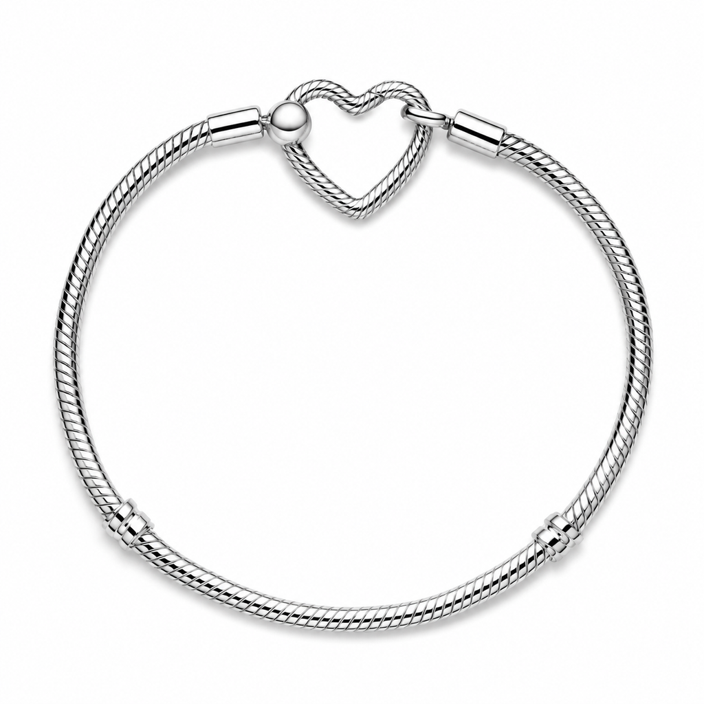 Schlangen-Gliederarmband Moments Herzverschluss Silber