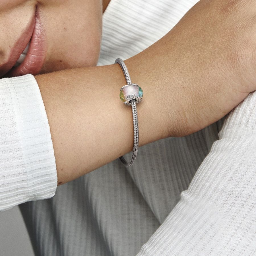 Charm Mehrfarbiges Murano-Glas & Geschwungene Feder Silber Zweitbild