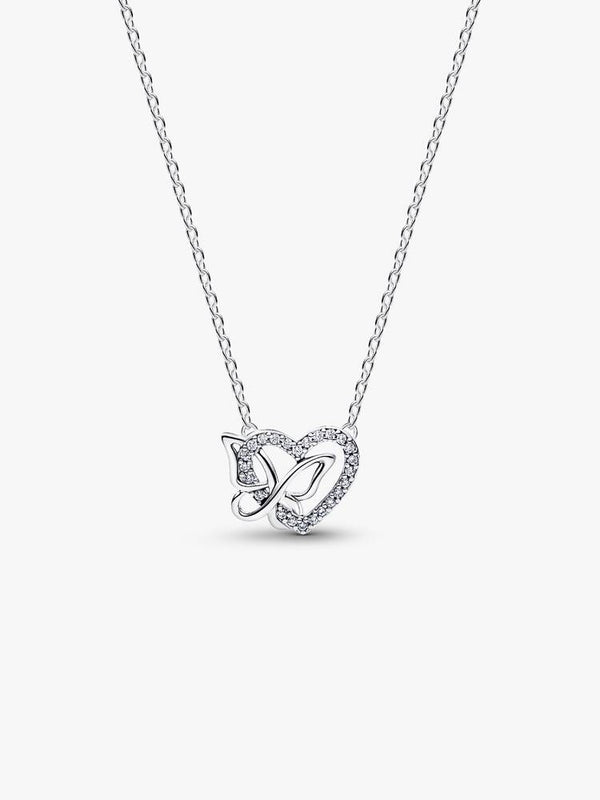 Verschlungenes Herz und Schmetterling Anhänger-Halskette Sterling-Silber