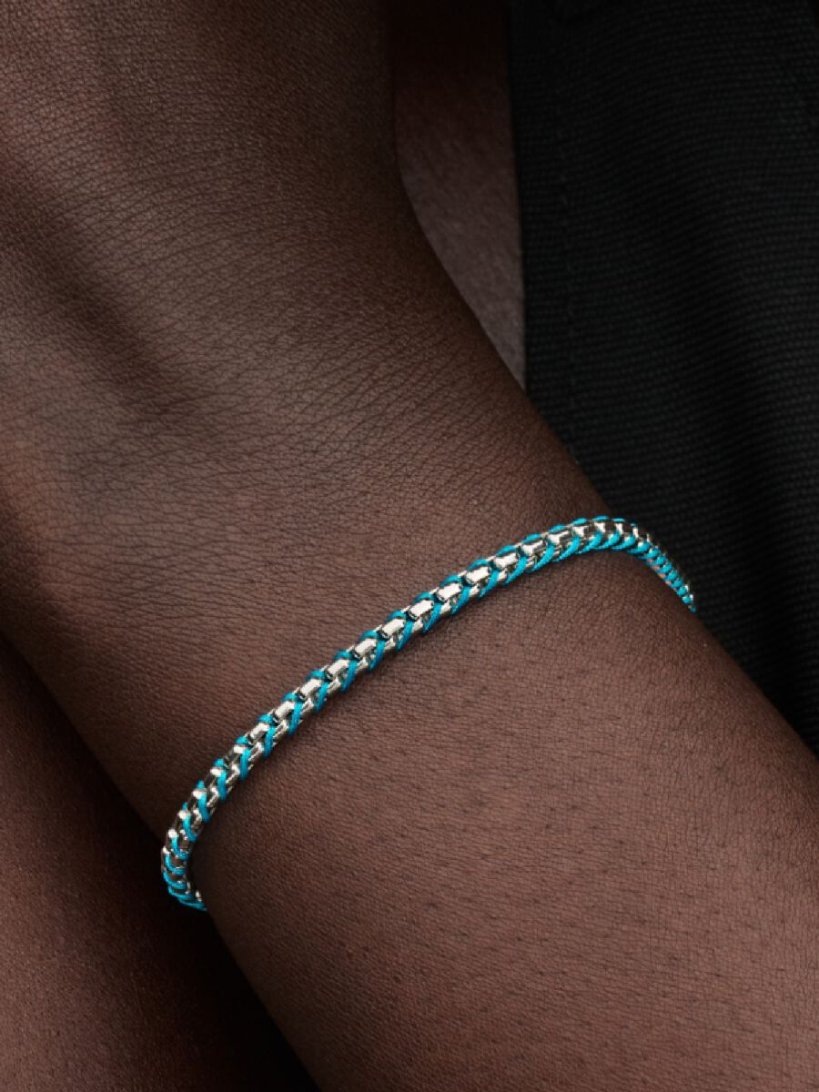Blaue Kordel Schlangen-Gliederarmband Sterling-Silber Zweitbild