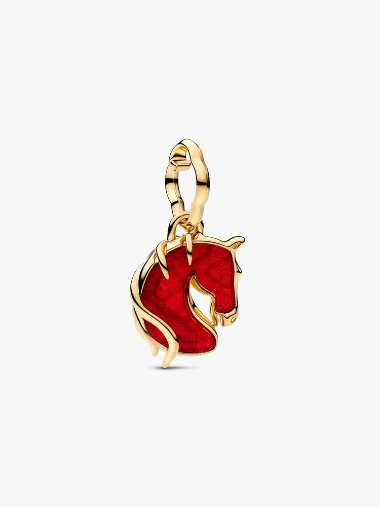 Rotes Feuerpferd Murano-Glas Charm-Anhänger 14 Karat Vergoldung