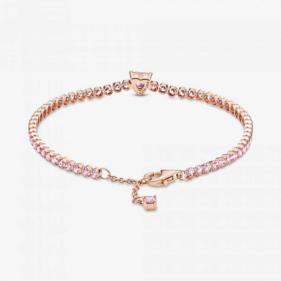 Tennisarmband Funkelndes Herz 14k Rosé Vergoldet