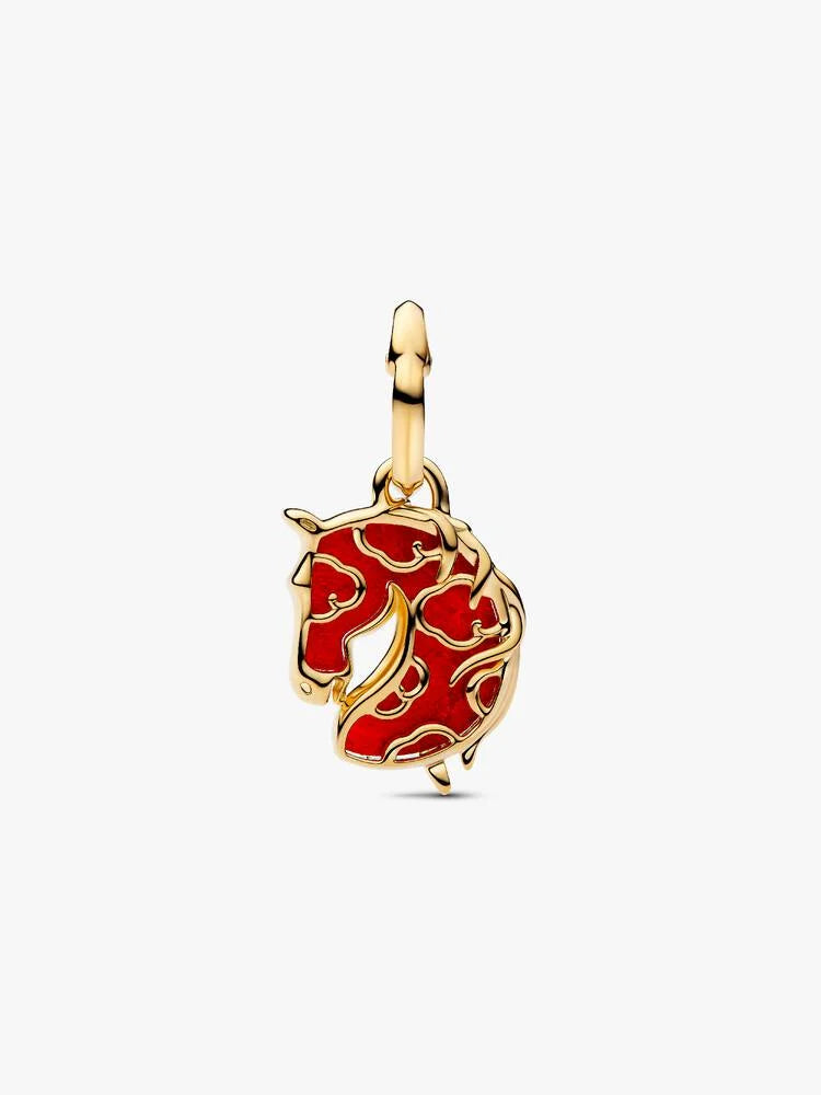 Rotes Feuerpferd Murano-Glas Charm-Anhänger 14 Karat Vergoldung