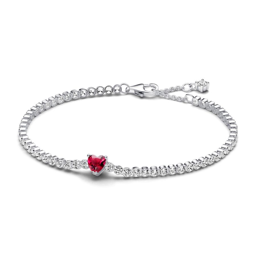 Tennisarmband Rotes Funkelndes Herz Zirkon Silber Hauptbild