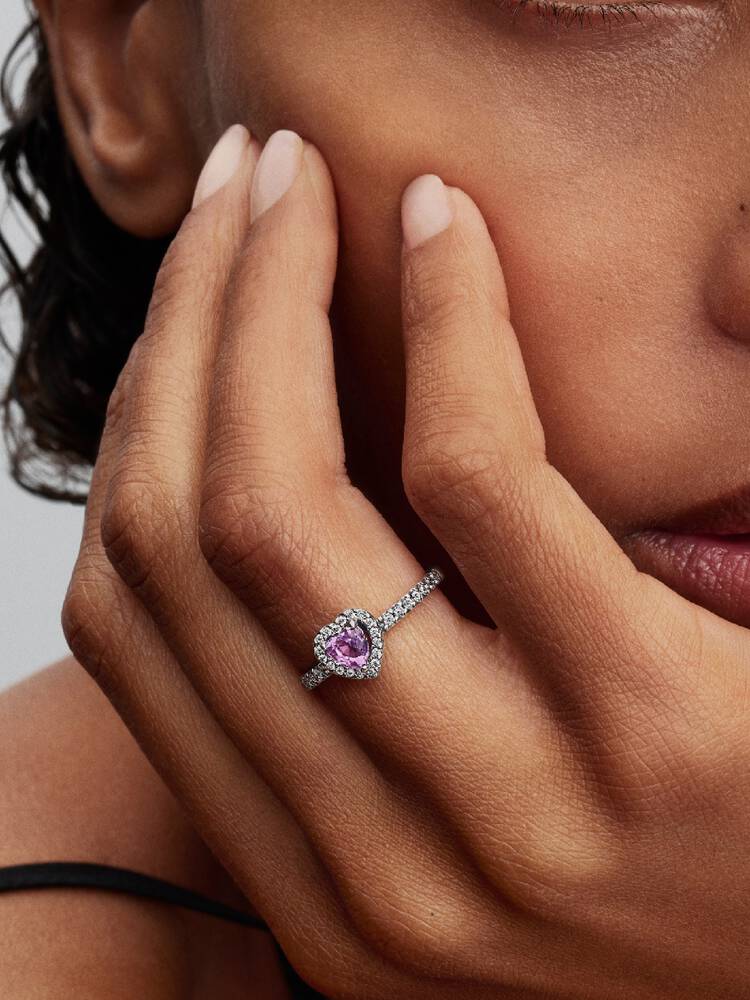 Erhabenes Hellviolettes Herz Ring Sterling-Silber