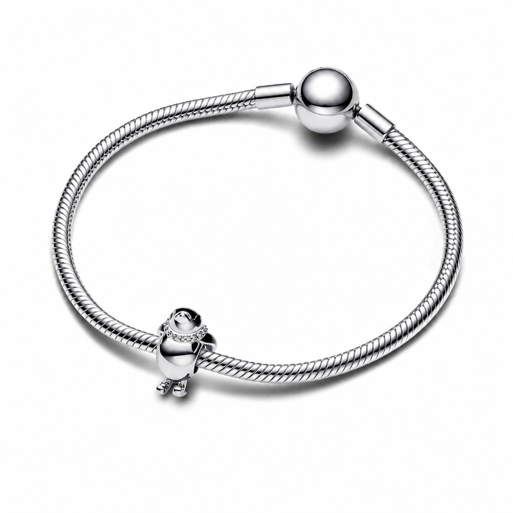 Charm Ski-Pinguin Emaille Schwarz Zirkonia Weiß Silber