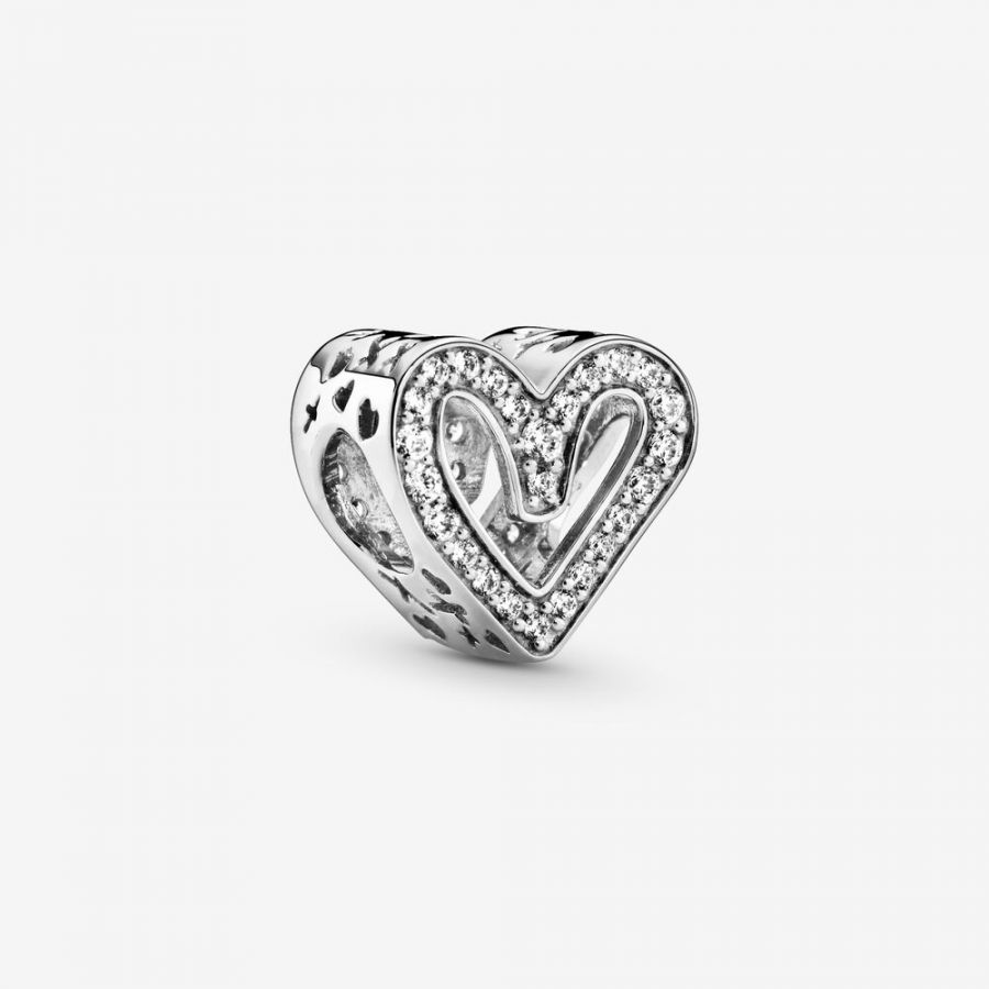Charm Funkelndes Freihand-Herz Silber Hauptbild