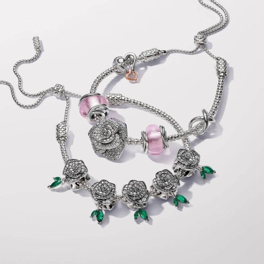 Charm Umschlungenes Rosafarbenes Murano-Glas Silber