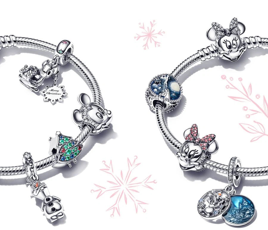 Charm-Anhänger Micky Minnie Maus Kuss Rotes Murano-Glas