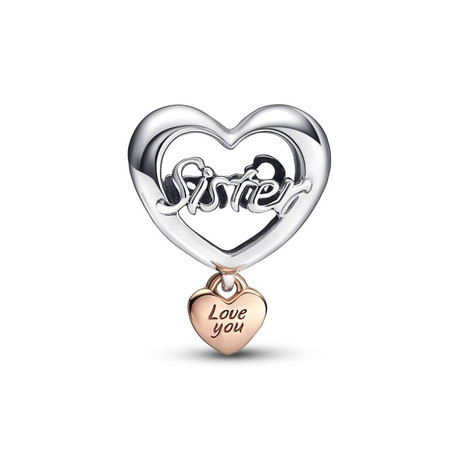 Charm Herz Love You Sister Sterling-Silber 14k Rosé Vergoldet Zweitbild