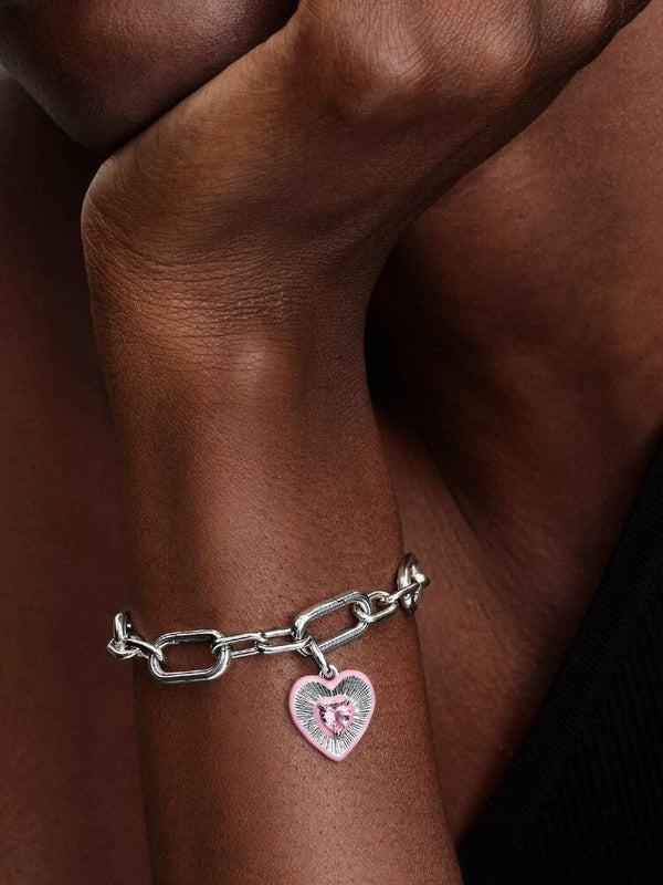 Strahlendes Rosafarbenes Herz Medaillon-Charm Sterling-Silber