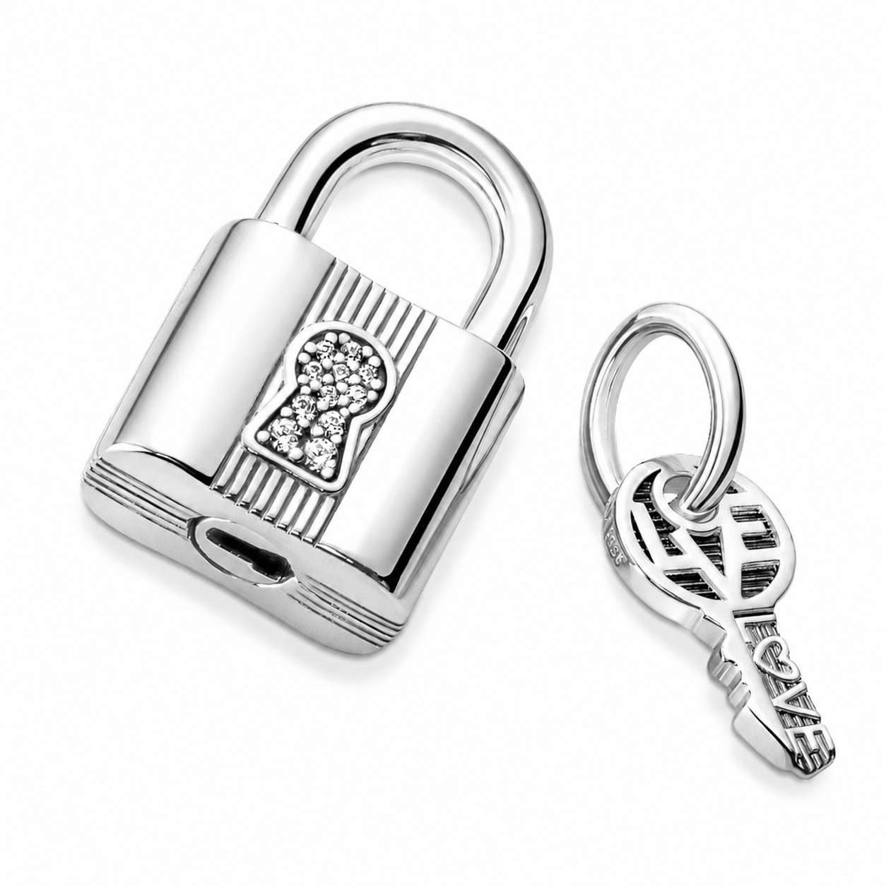 Charm-Anhänger Vorhängeschloss und Schlüssel Sterling-Silber