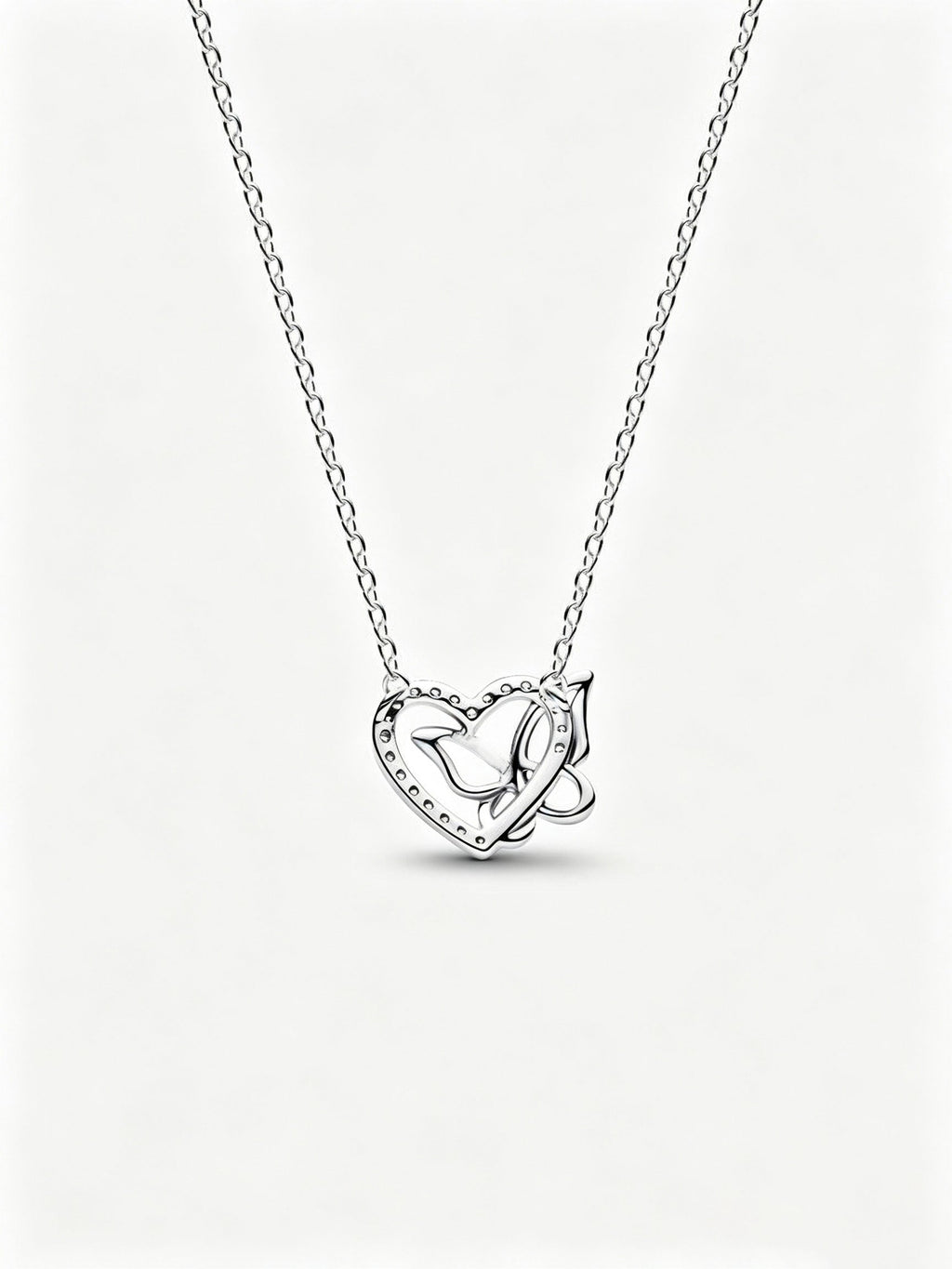 Verschlungenes Herz und Schmetterling Anhänger-Halskette Sterling-Silber