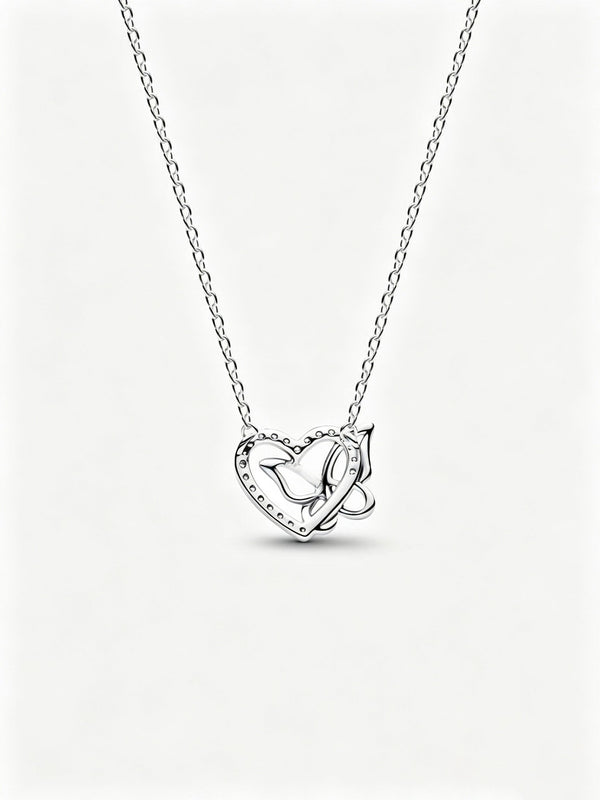 Verschlungenes Herz und Schmetterling Anhänger-Halskette Sterling-Silber