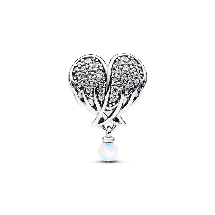 Charm Funkelnde Engelsflügel & Herz Zirkonia Opal Silber Zweitbild