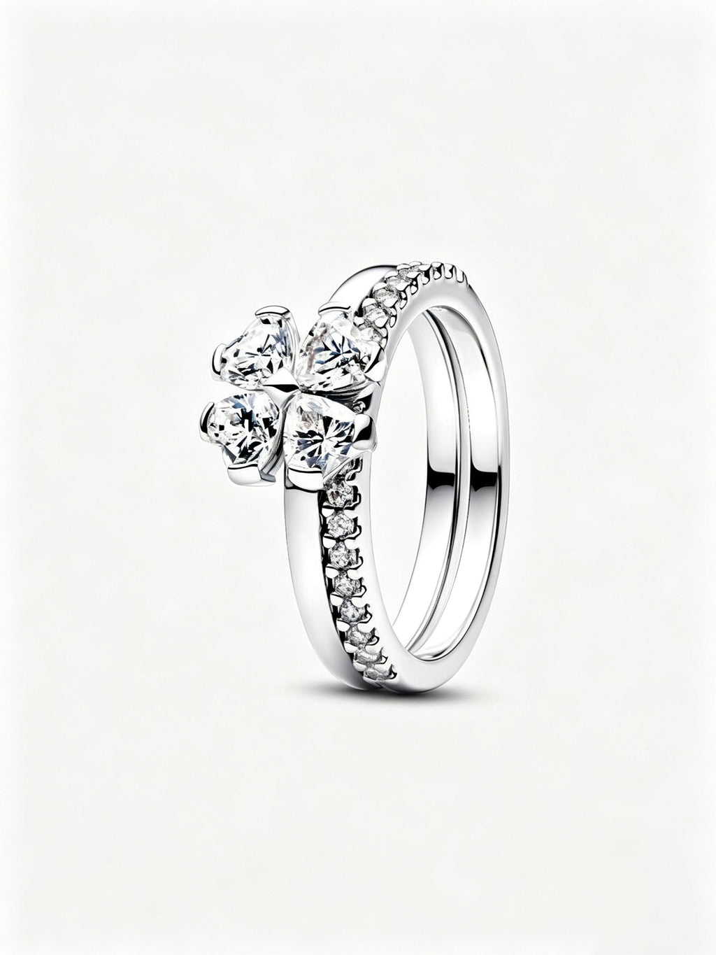 Funkelndes Glückskleeblatt Teilbarer Ring Sterling-Silber