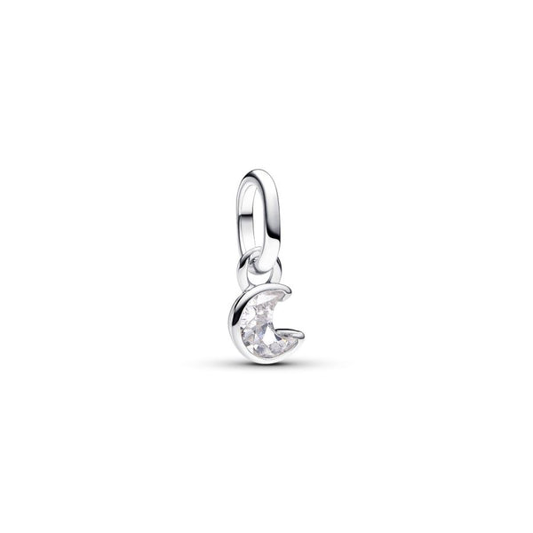 Mini-Charm-Anhänger Funkelnder Mond Silber