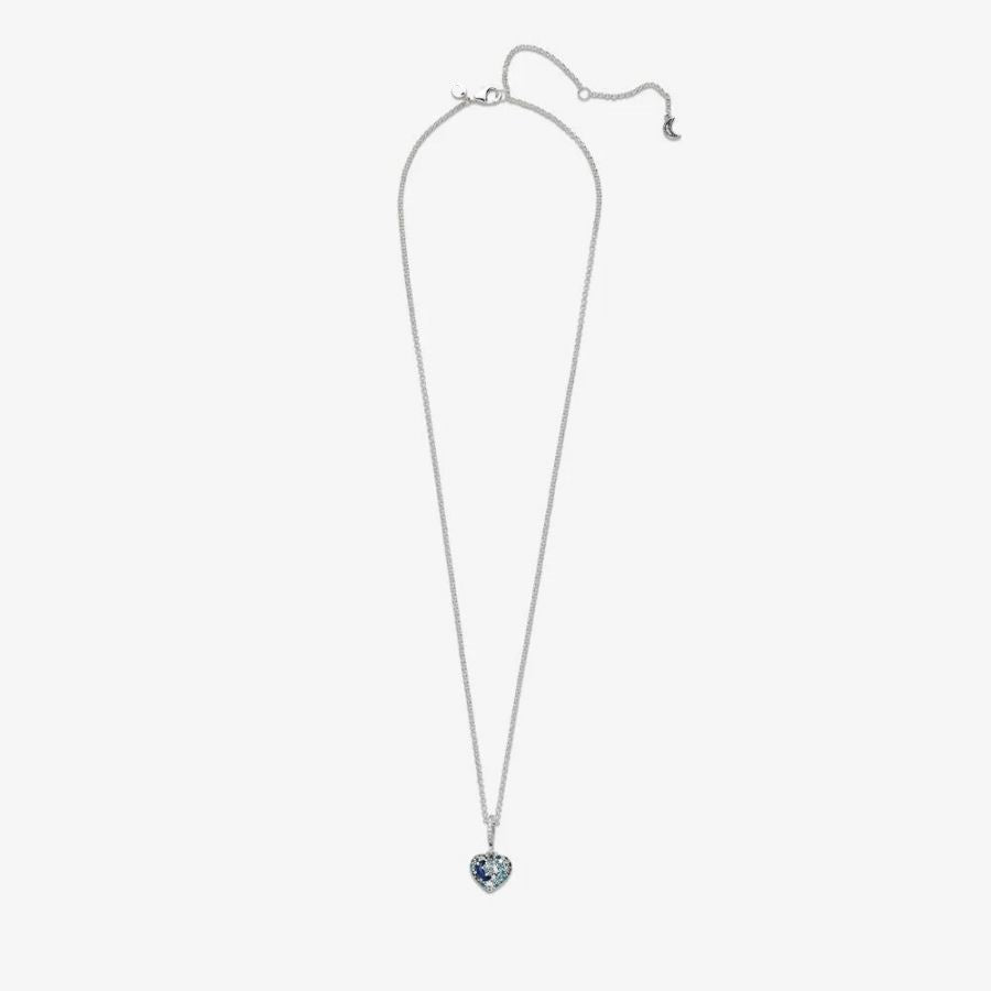399232C01 Halskette Anhänger Funkelnde Blauer Mond & Sterne Herz