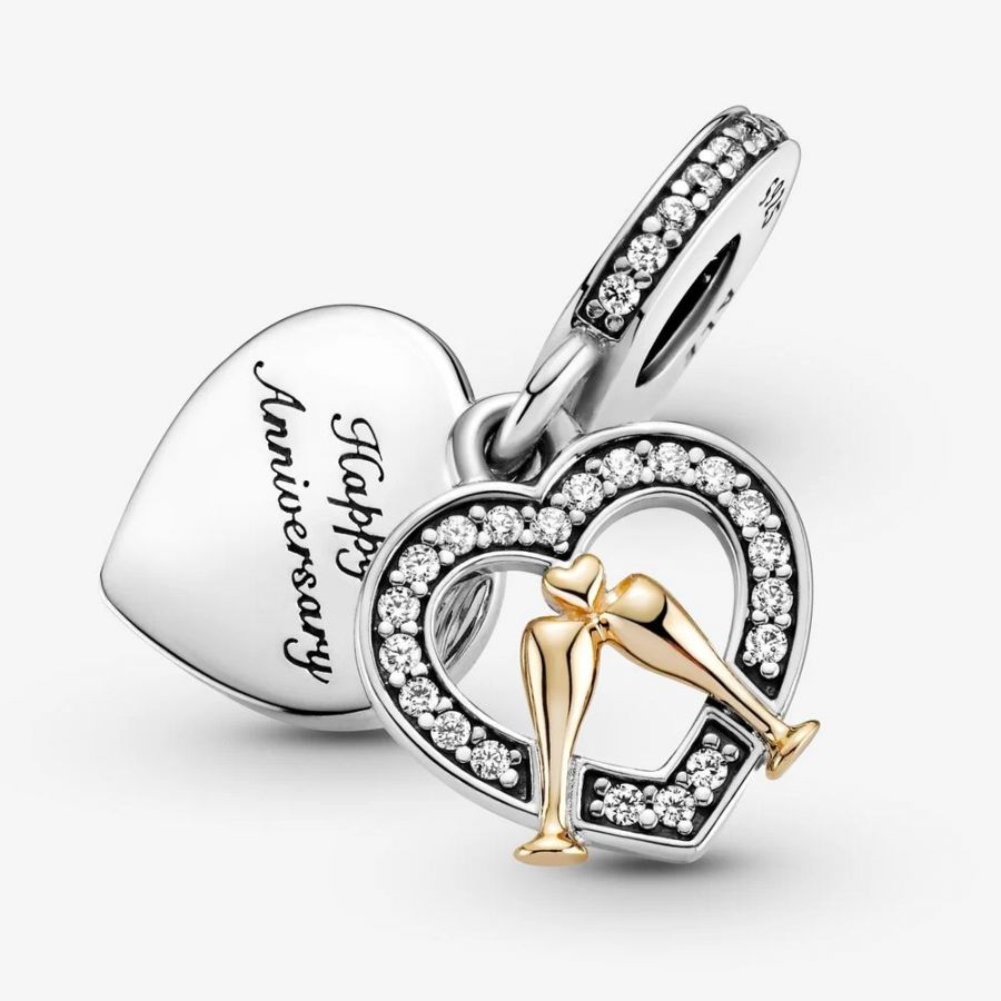Charm-Anhänger Jahrestag Zweifarbig Sterlingsilber 14k Gold Zweitbild