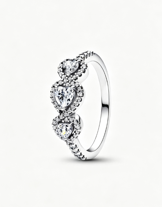 Strahlenkranz Herz Trilogie Ring Sterling-Silber Hauptbild