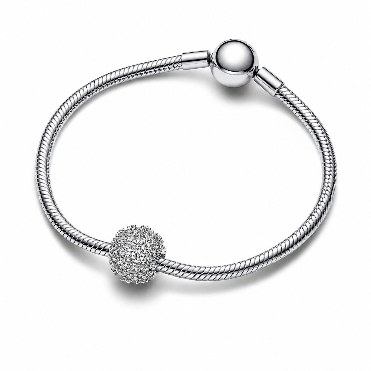 Charm Funkelndes Rundes Pavé Zirkonia Sterling-Silber