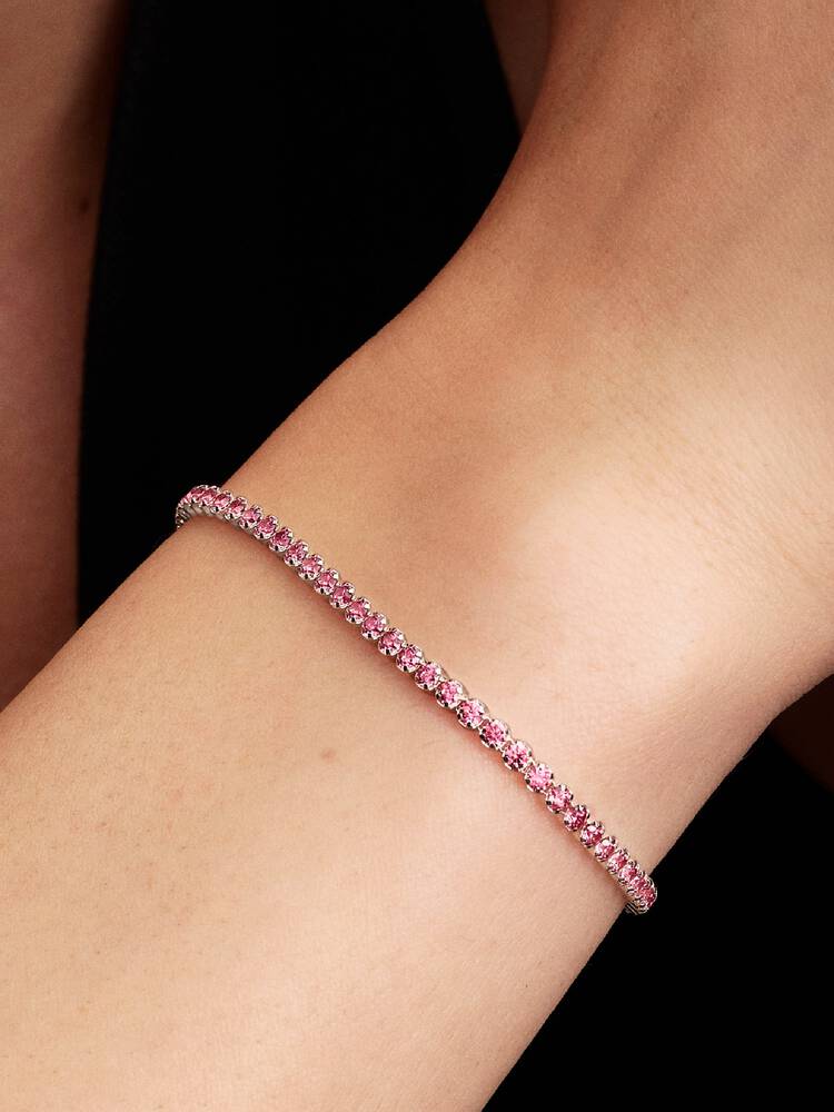 Rosafarbenes Kleines Tennisarmband Sterling-Silber Zweitbild