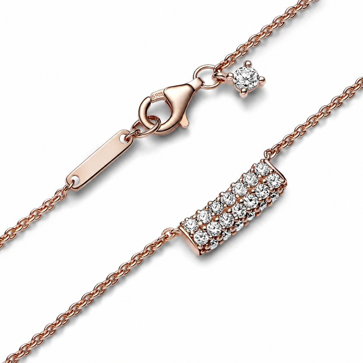 382621C01 Collier-Halskette Doppelreihige Pavé-Stab Rosé Vergoldet