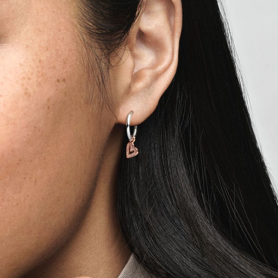 Ohrringe Funkelnde Freihand-Herz Silber 14k Rosé Vergoldet