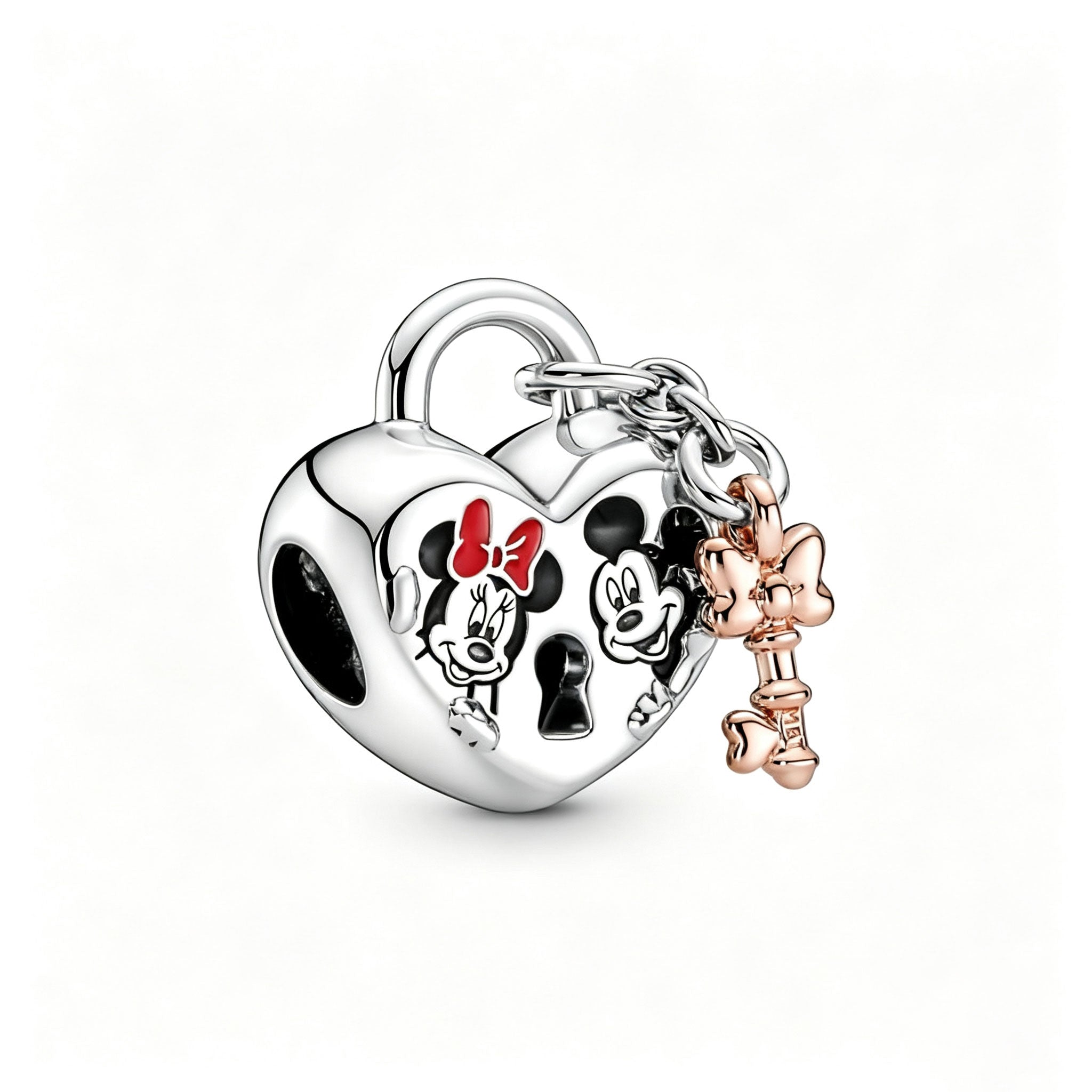 Charm Micky Maus & Minnie Maus Vorhängeschloss Silber