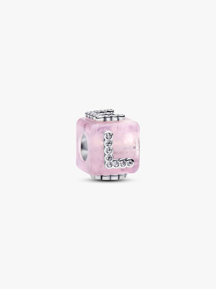 Rosafarbener Murano-Glas Liebeswürfel Charm Sterling-Silber Hauptbild