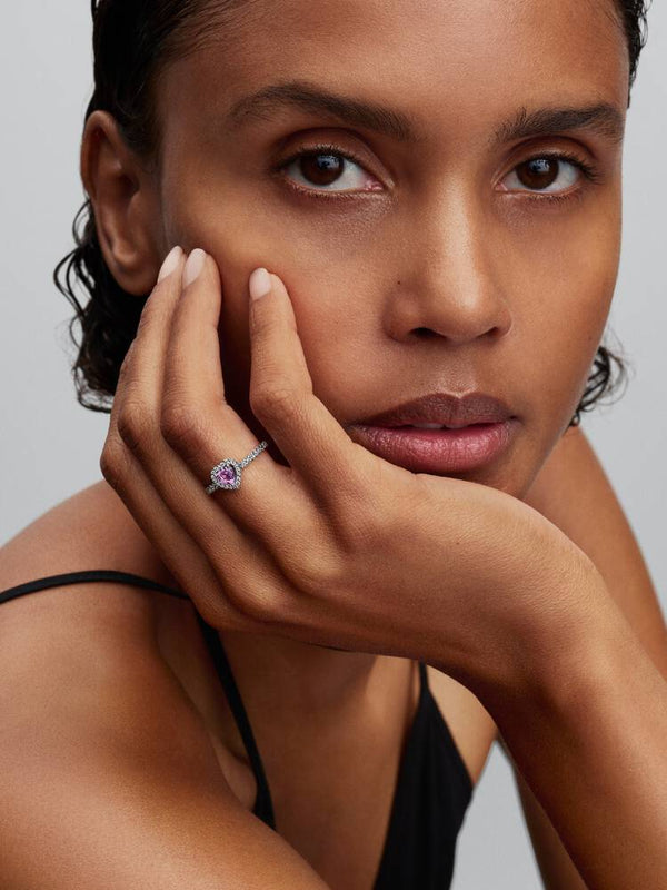 Erhabenes Hellviolettes Herz Ring Sterling-Silber