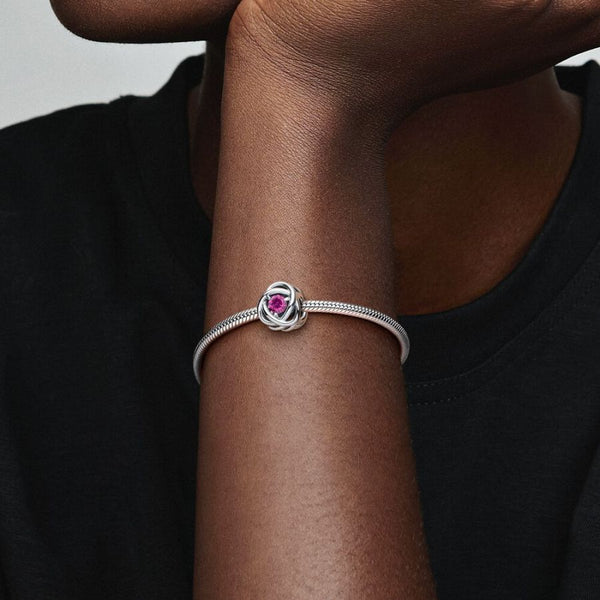 Charm Oktober Geburtsstein Rosafarbener Ewigkeitskreis Silber