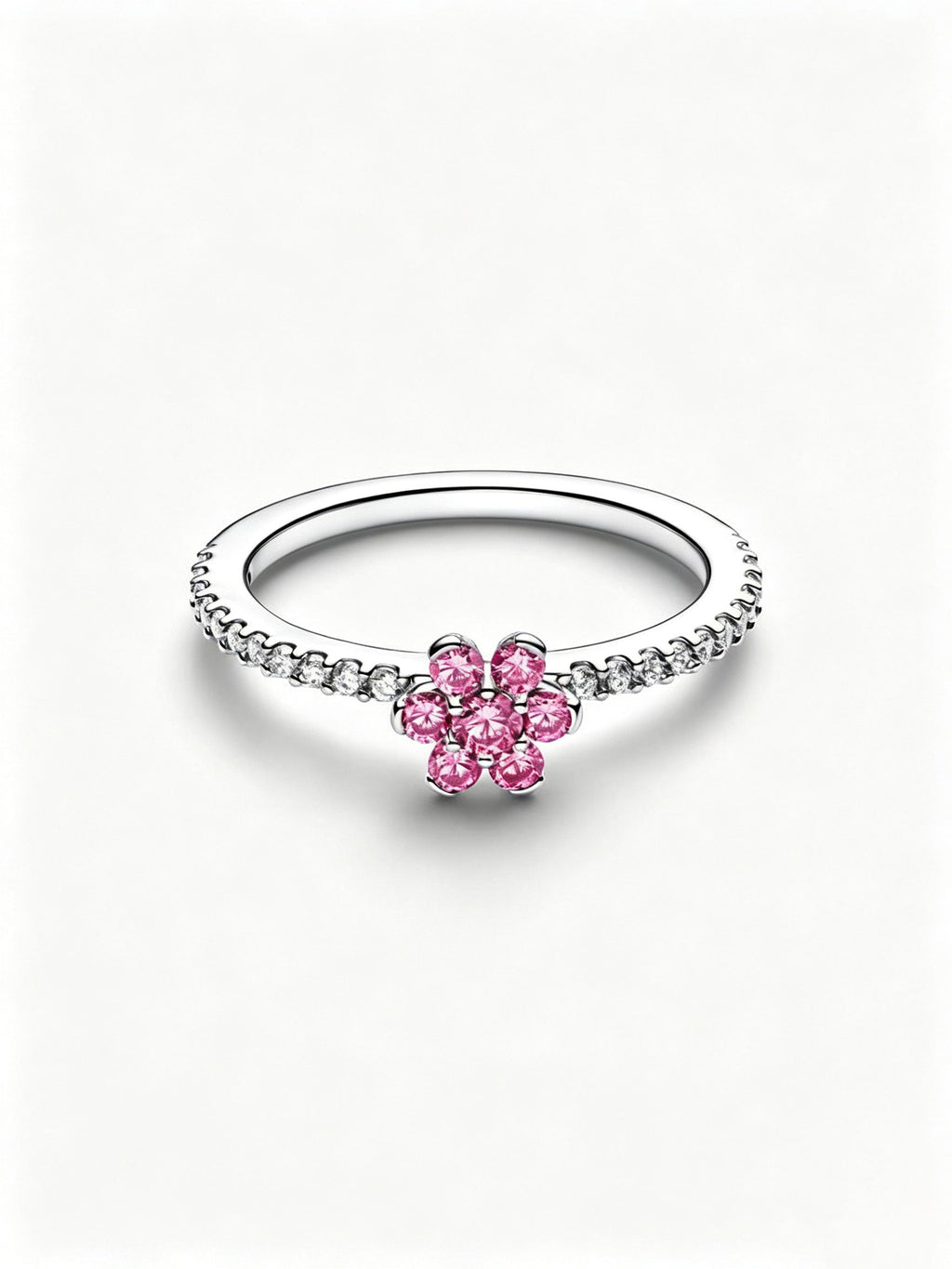 Funkelnde Rosa Blume Ring Sterling-Silber