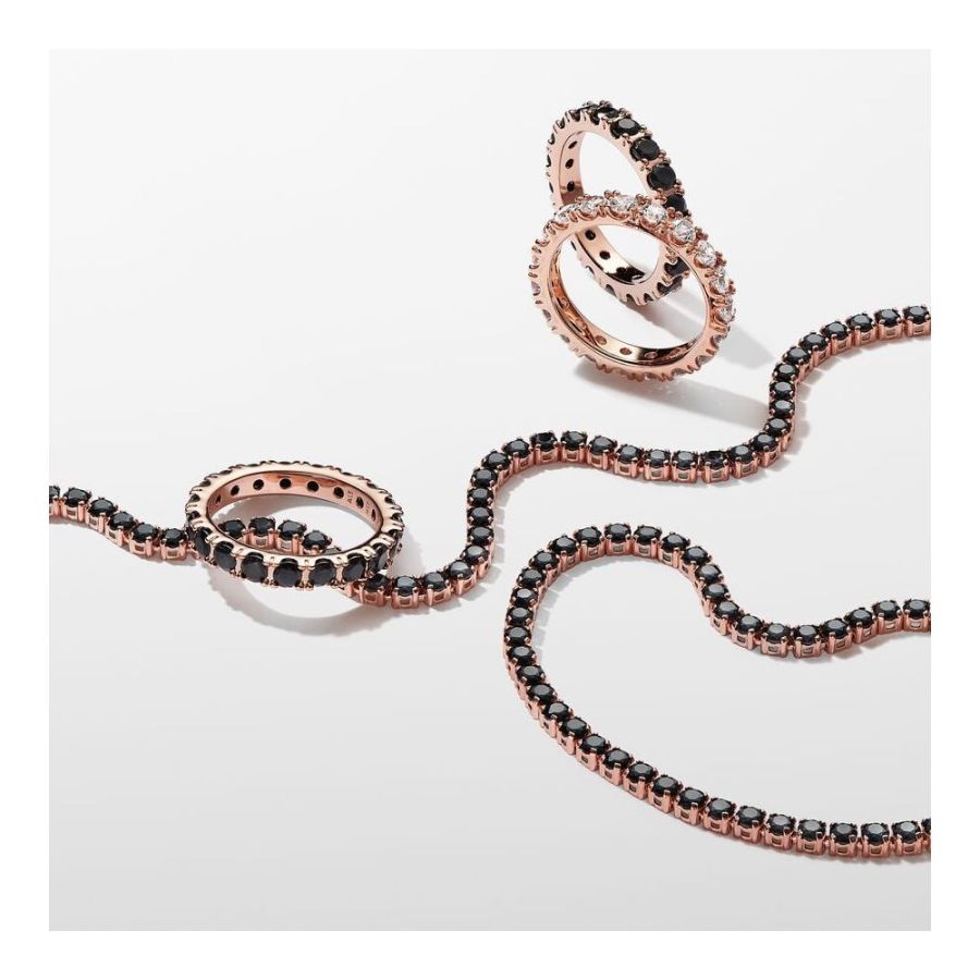 Tennisarmband Kristalle Schwarz Rosé Vergoldet