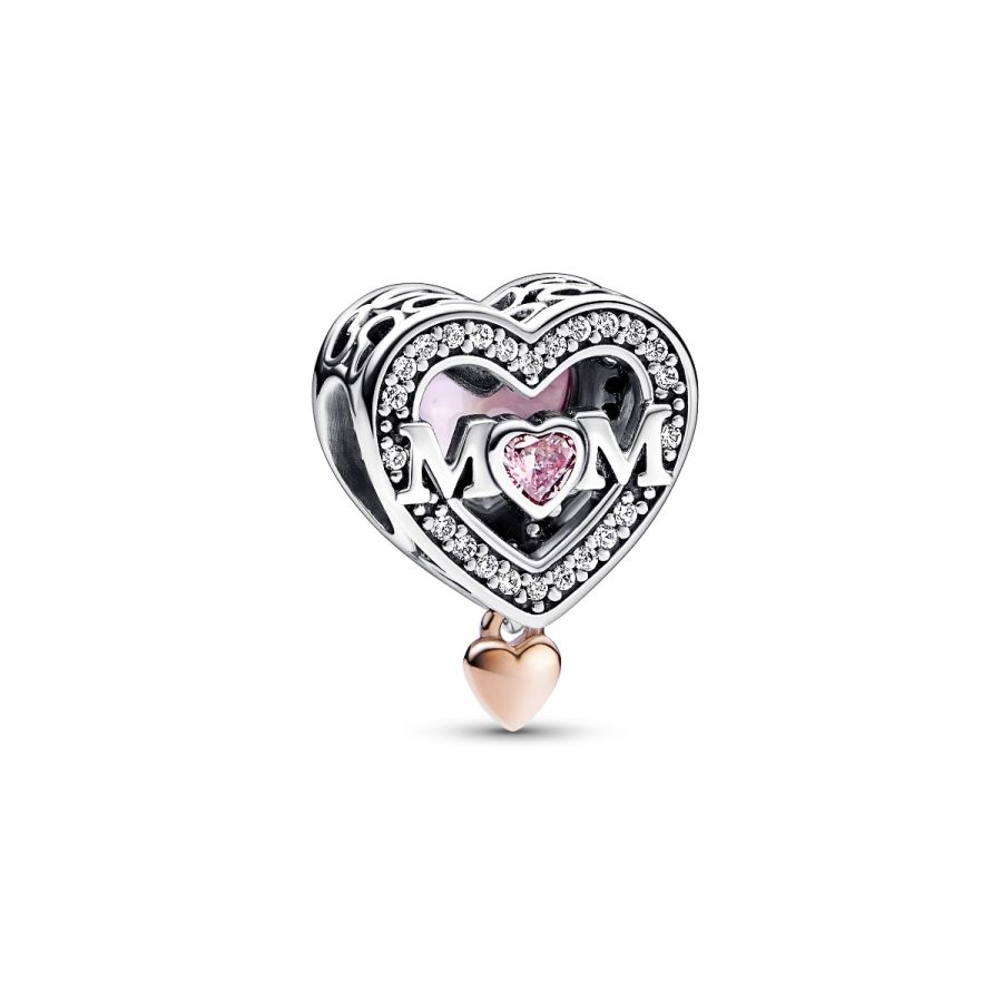 Charm Offen Gearbeitetes Mum & Herz Silber Rosévergoldet Hauptbild