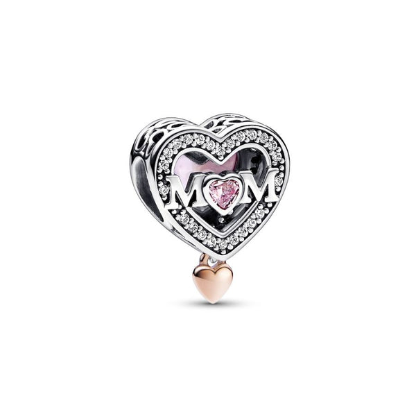 Charm Offen Gearbeitetes Mum & Herz Silber Rosévergoldet